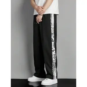 Bandana Print Wide-Leg Pants | Black Paisley Streetwear Track Bottoms