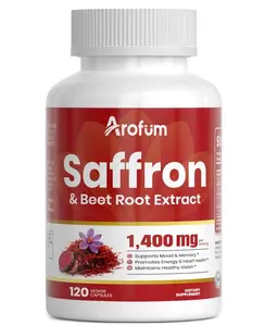 Saffron Extract Supplements with Ashwagandha, Beet Root & Turmeric 120 Count | Saffron Capsules for Daily Wellness | Plant-Based, Non-GMO, No Fillers | Mood and Focus Support