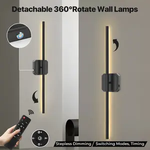 GLITGATE Multifunctional Set of Two Wireless Sconce with Remote Control, Dimmable LED Wall Mounted Light 10000mAh Battery Operated, 360° Rotate 3000K-6000K for Bedroom Living Room Hallway