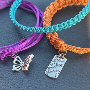 Set of 3 Specialized Friendship Bracelets New Fall Accessories Rust Orange Vibrate Purple Aqua Blue Teal Boho Vintage Jewelry Butterfly Crystal Charm Bohemain Handmade Braided Bracelets Minimalist Wristband Hand Decoration Clothing Accessory Multilayered