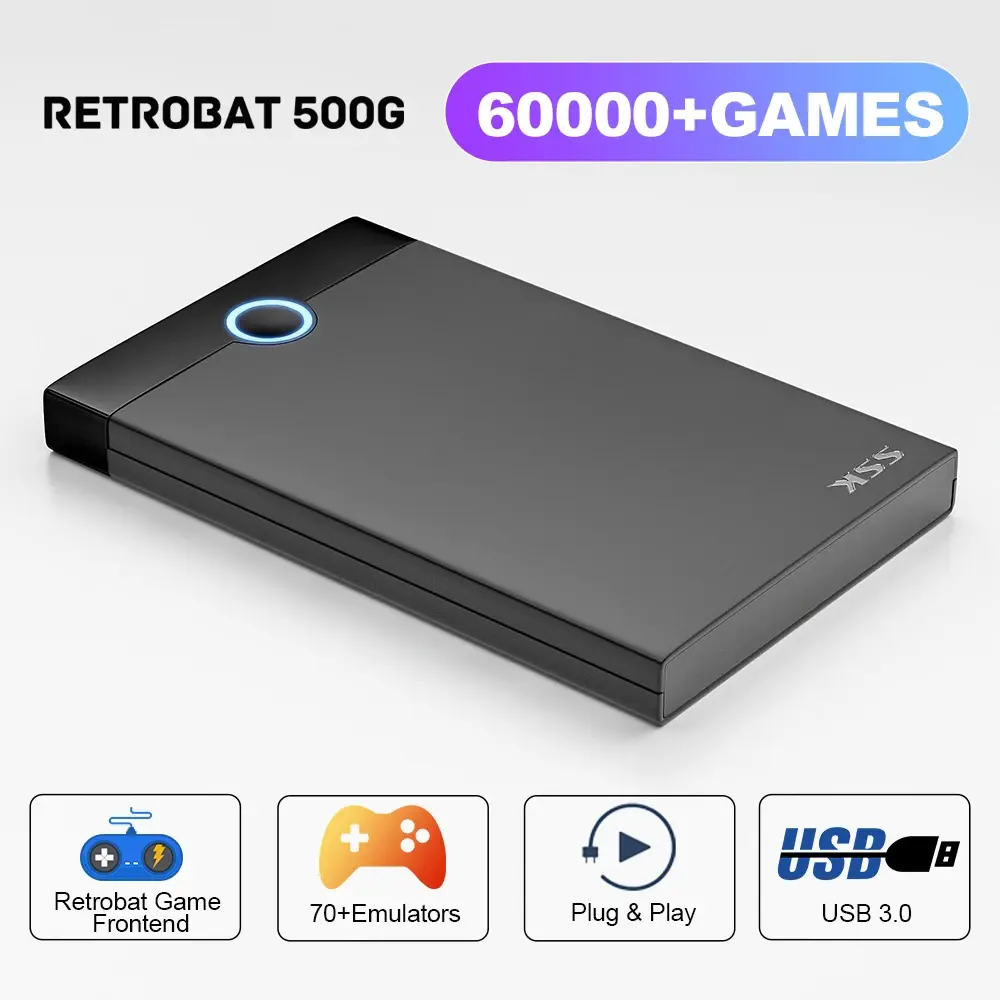 OKKQVV 【60000 ROMs for 500GB】Retrobat Game Vault Hard Disk Drive【Wireless Game Controller+1 USB-B Cable】etc Games Collections Ready to Play Perfect Gift