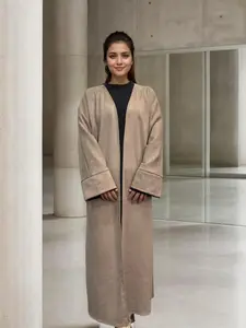 Women's Solid Pocket Open Front Suede Coat, Casual Basic Long Sleeve Outerwear for Fall & Winter, Ladies Clothes for Daily Wear, Womenswear, Casual Chic Outerwear