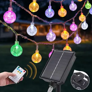 Solar String Lights Outside, 56FT Color Changing Indoor/Outdoor Solar Lights Patio Lights with 100 Bulbs, Waterproof Crystal Globe Lights with Type-C Charging Port and Remote Control RGBIC Outdoor outdoor decorative outdoor solar