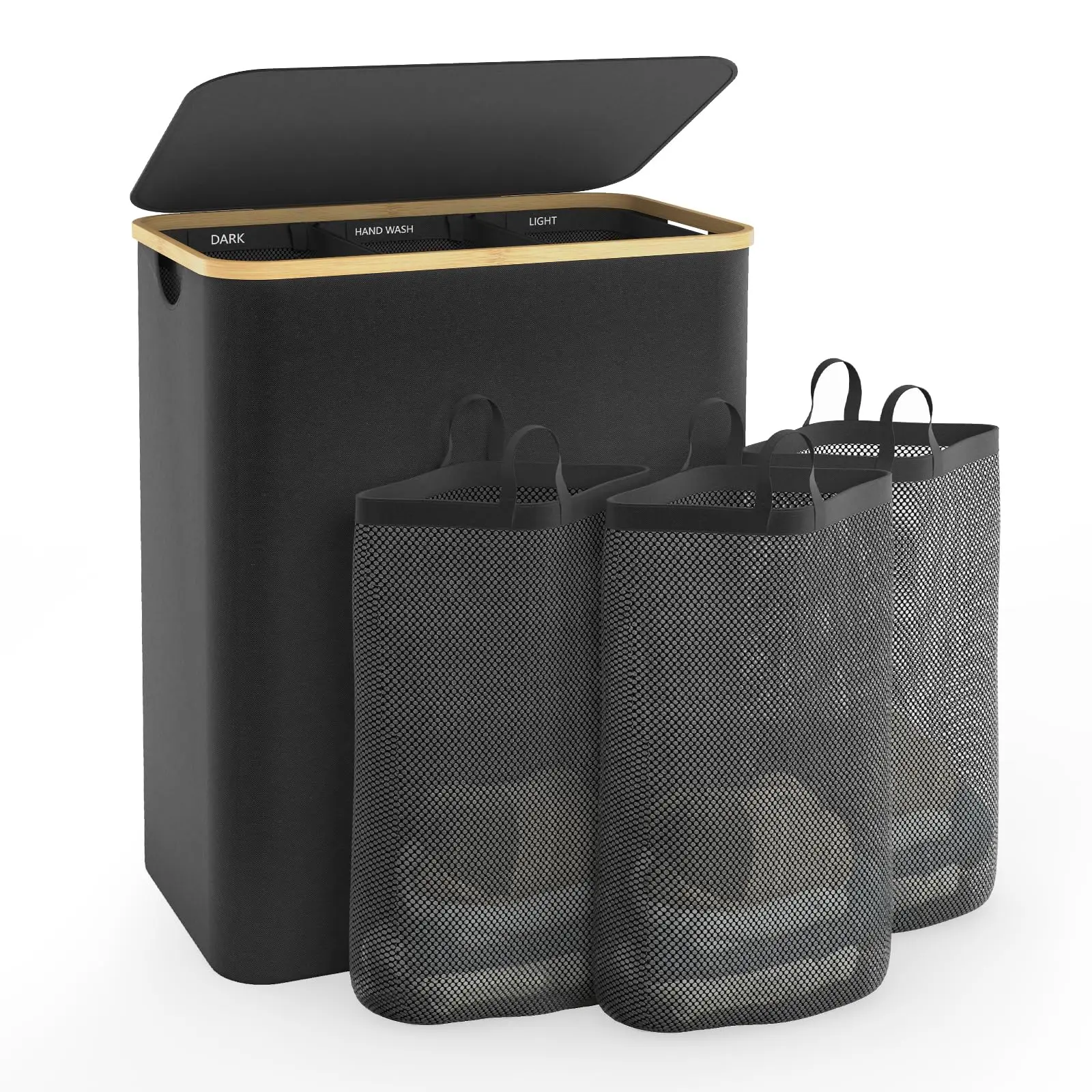 Hampers for Laundry Basket with Lid,145L/160L Extra Large Laundry Hamper 3 Section Dirty Clothes Hampers for Laundry Divided Laundry Basket Organizer for Bedroom,Laundry Room,Dirty Clothing Hamper,Beige,Black collapsible tall