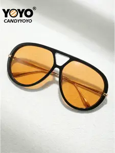 Original Design Oversized Pilot Sunglasses for Men Women Fashion Sunset Amber Lens Non-Polarized Streetwear Aesthetic Eyewear