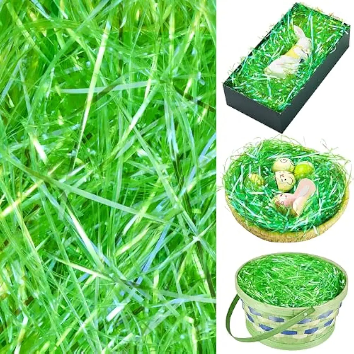 0.75 LB Easter Iridescent Plastic Grass, Green Shredded for Easter Egg Hunt, Craft Basket Stuffer DIY Package Fillers, Bridesmaid Party Decoration Favors, Gift Wrapping Supplies(12 oz)