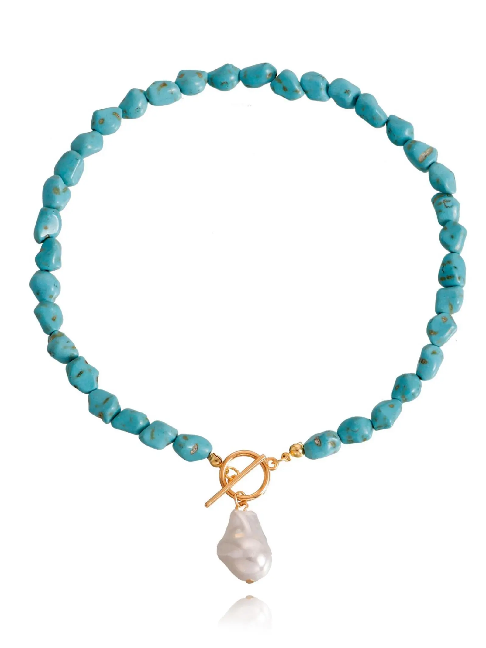 Irregular Natural Turquoise & Faux Pearl Decor Pendant Necklace, Fashion Jewelry for Party, Daily Clothing Decor, Trendy All-match & Exquisite Jewelry for Birthday Gift, Pearl Drop Necklace