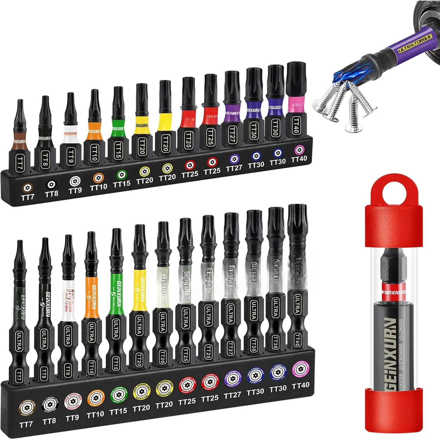 Impact  Torx  Bits Set,26Pcs 1"/2"(TT7-TT40)S2 Steel Multi Star Driver Bits and 1 count Bit Holder with Color Coded Base.
