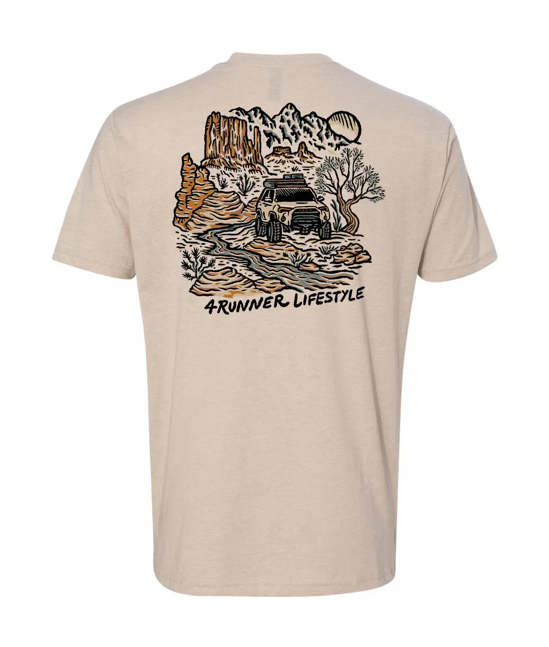 Women's Short-Sleeve Casual T-Shirt - Rayco Design x 4Runner Lifestyle Collaboration, Tan Fabric for Roaming Souls, 2XL Tops with Front & Rear Logo, Casual Clothes, Shortsleeve, Logo Front Rear
