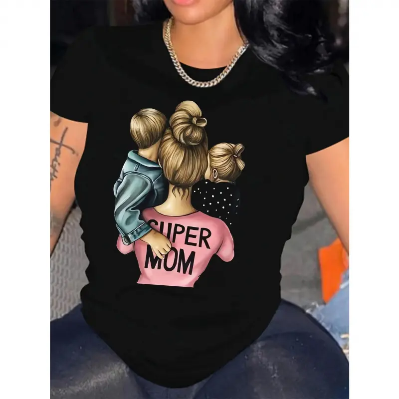Graphic T-Shirt Super Mom Hugging Kids T-Shirt - Proud Mommy of Boys & Girl Graphic Tee - Soft Cotton Short Sleeve Heartwarming Family Shirt |   mom graphic tee, mothers day gift, family shirt, proud mom tee, casual cotton top, everyday outfit