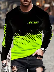 Men's Racing Motorcycle Long Sleeve Shirt, Fluorescent Pattern, Suitable for Mountain Biking, Off-Road Moto, Gym, Commuting, Athletic Sports Clothing