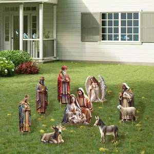 Easter Nativity Scene Yard Signs with Stakes, Holy Family Outdoor Nativity Set for Lawn Garden Church Decor, Christian Nativity Yard Sign for Easter Decorations