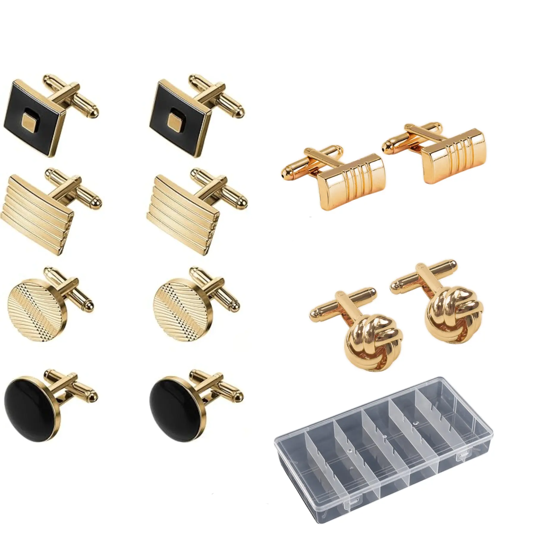 6 Pairs Cufflinks for Men Classic Tone Cuff Links Fashion Men Cufflinks Gold/Sliver Striped Disc Square Rectangle Cuff Links for Business Wedding Party Gift Box