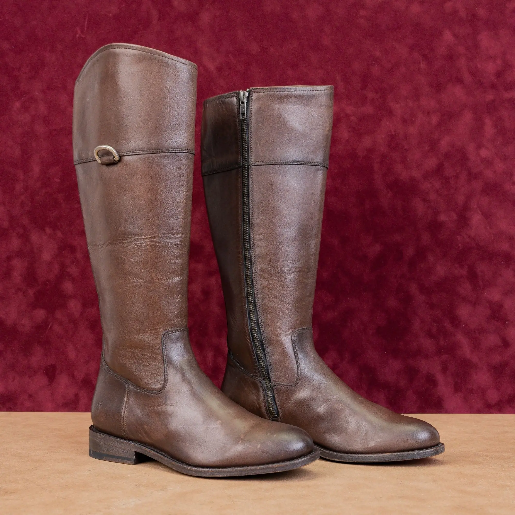 Frye Women Melissa DRing Dark Brown Leather Zip Riding Equestrian Boots sz 7