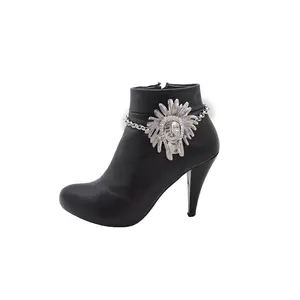 Women Fashion Silver Metal Western Boot Bracelet Chain Shoe Anklet Native American Indian Charm