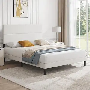 VANACC Bed Frame Upholstered Platform Bed with Adjustable Headboard, Sturdy Bedframe Linen Fabric/Easy Assembly/No Box Spring Needed/Noise-Free
