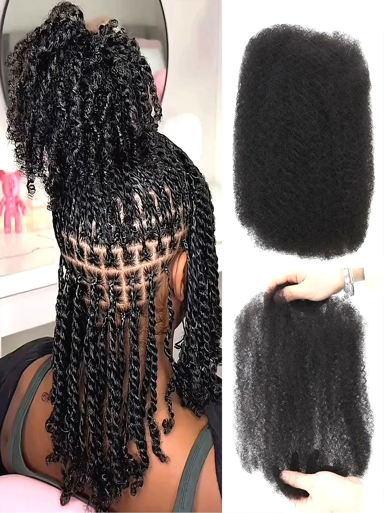 Afro Kinky Bulk Human Hair for Braiding, No Attachment, Ideal for Boho Box Braids and Twists, Human Hair Extension