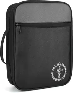 Bible cover, bible carrying book case for women, protective church organizer holder bag with handle pockets, christian gift for girls boys and men (grey)
