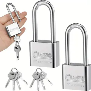 Long Shackle Padlock with Key, Durable Stainless Steel Padlock, Perfect for Sheds, Gym Lockers, Fences & Garages, Ideal Gift for Housewarming & Moving