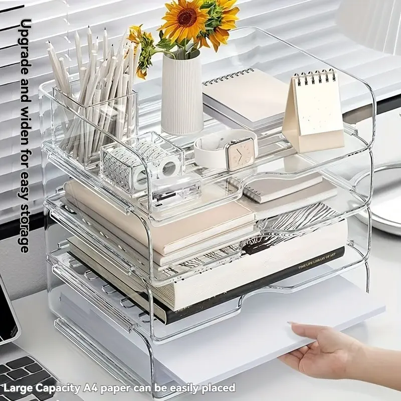 Stackable Desktop Storage Box, File Organizer, Office Desk Organizer, Stationery Supplies Holder, Cosmetic Storage Box, Desk Accessories, Desk Tidy
