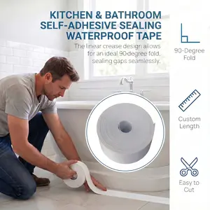 1 PCS Self-Adhesive White Caulk Tape  Roll PE Invisible Sealant Strip with Strong Adhesion, Waterproof, Easy-to-Apply for Bathroom Accessories, Kitchen Edge Protection-YY0