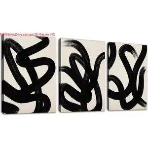 3pcs 2D flat Unframed wall decor,Wall Art Canvas Set Abstract Lines Pictures Modern Mid Century Boho Wall Decor Minimalist Abstract Black Stroke Lines Canvas Painting Artwork Living Room Bedroom Home Office Modern Home Decoration