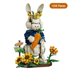 Small Grain Garden Rabbit Radish Building Block Model, Desktop Decoration, Easter Building Block Set, Rabbit Easter Christmas Birthday Gifts