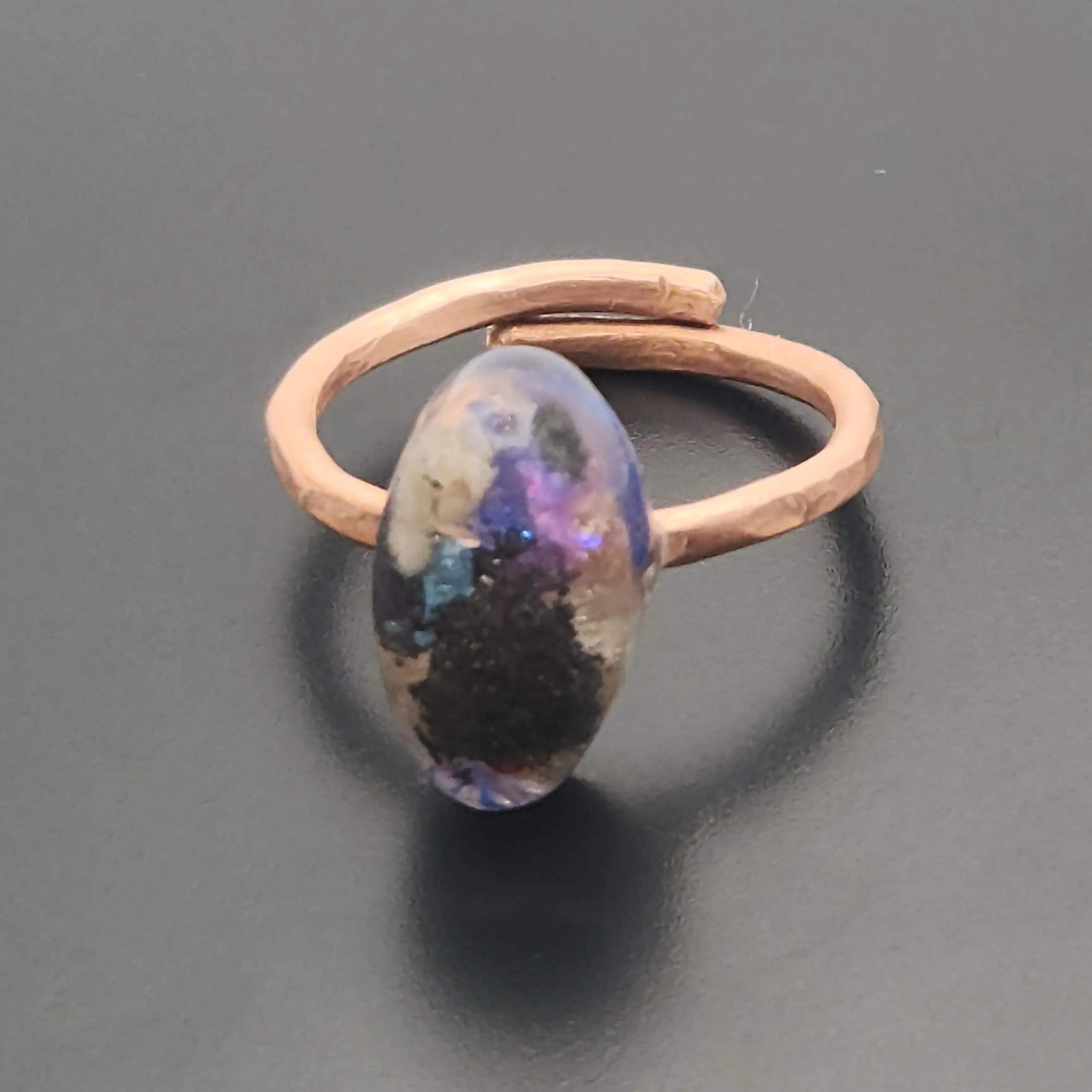 Dainty Oval Piezoelectric Copper Ring Handmade Energy Jewelry for Balance Protection & Vitality One of a Kind Adjustable
