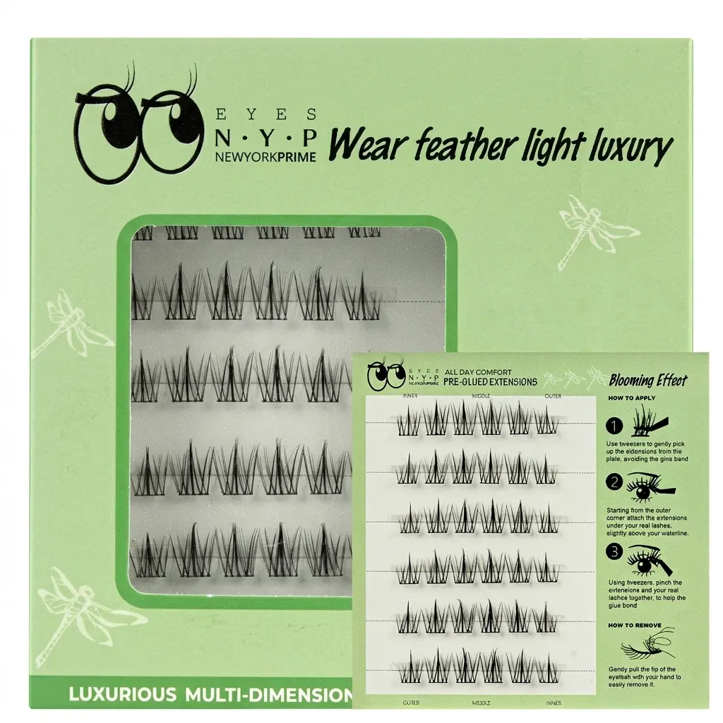 EYES NYP Glueless Lash Extensions No Glue Pre Glued Clusters Seamless Clear Band Waterproof Feather Light Wispy Lashes