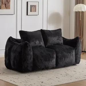 Niccae Giant Bean Bag Couch for Adults, Ultra Soft Fluffy Loveseat Bean Bag Sofa, Oversized Chase Lounge Chair Indoor for Living Room Bedroom, No Assembly Required Cozy Reading Chair with Pillows, Black