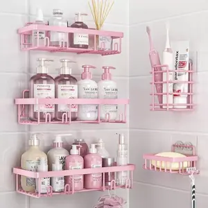 Bathroom Storage Rack Set, 5 Counts/set Wall Mounted Shower Rack, Bathroom Storage Organizer, Home Organizer for Bathroom, Kitchen, Living Room, Bathroom Organizer Supplies