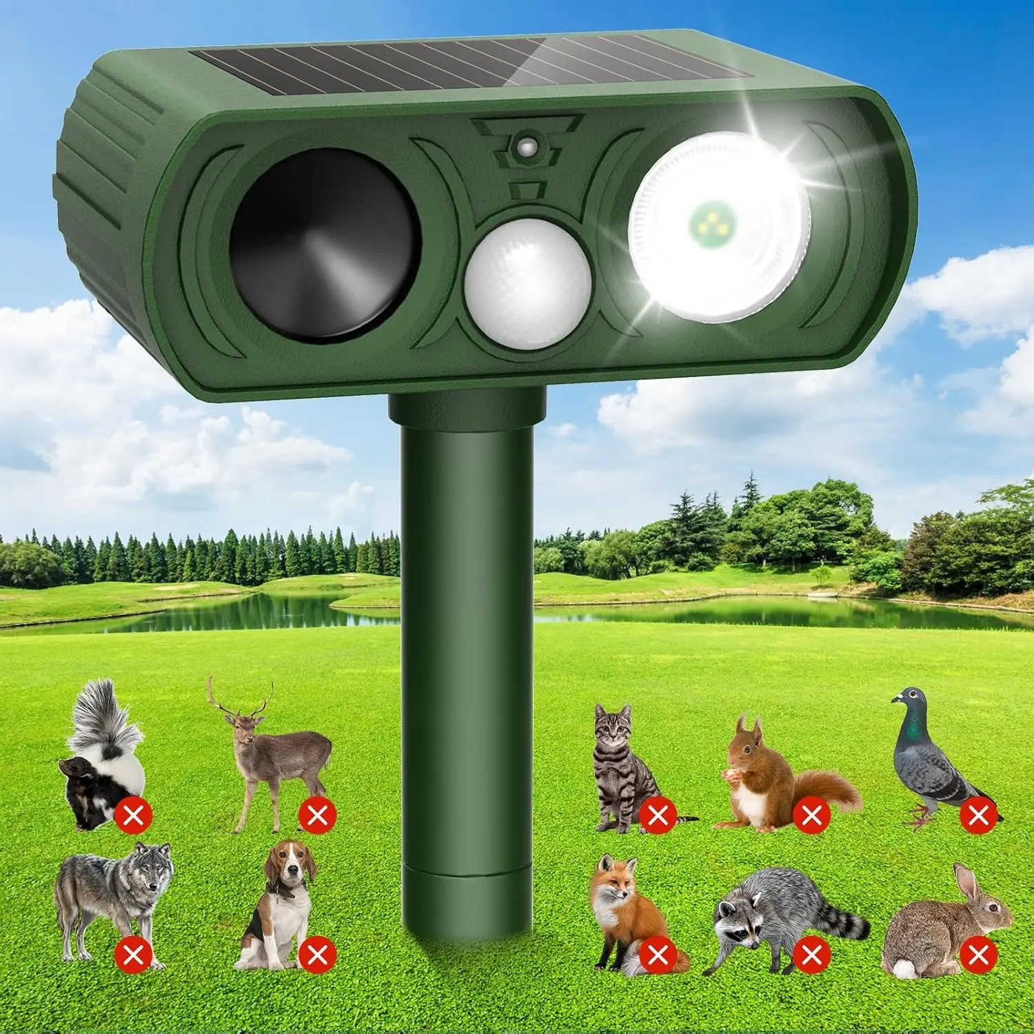 Animal Repellent Ultrasonic Animal Repellent Motion Sensor and Flashing Light Outdoor Weatherproof Farm Garden Lawn for Coyote Bird Skunk Snake Raccoon Rabbit Squirrel Cat Dog