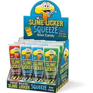Toxic Waste Slime Licker Squeeze Sour - A Smooth, Squeezable Sour Gel Candy in Blue Razz, Cherry, and Green Apple Flavors - 12 Count Pack Snack Bonbon
