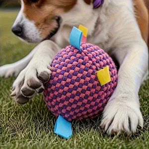 Heavy-Duty Chew-Resistant Dog Ball with Bell, Interactive Training Ball - Indestructible polyester toy for all breeds/sizes, aggressive chewers. Non-toxic, battery-free. Interactive tug-of-war/fetch for mental stimulation & exercise, indoor/outdoor use