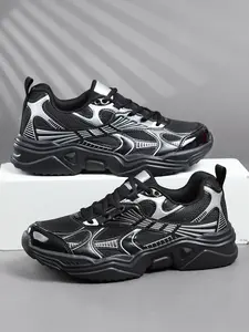 Men's Casual Patchwork Round Toe Sneakers, Breathable Textile Upper & PVC Sole, All-Season Comfort Shoes, Trendy Design