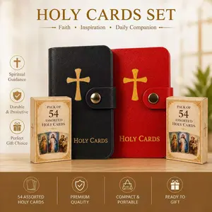 SummerWins DealsForYouDays Catholic Genuine Leather Holy Card Holder – Pocket Prayer Card Organizer with Snap Closure Book Faux Case Album Carrying Worship Funeral Anima Christi Relic Cross Water Bible Box