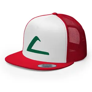 Ash Ketchum Embroidered Cosplay Hat Flat Bill Mesh Cap Snapback - Adult Size