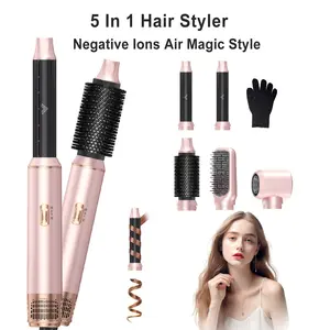 Hair Dryer Brush 5 in 1, Multifunctional Styler, Negative Ion Hot Air Brush Set for Straight/Curl/Drying/Smoothing, Hair Styling Tools, Hair Straightener Curler, Christmas, New Year Gift