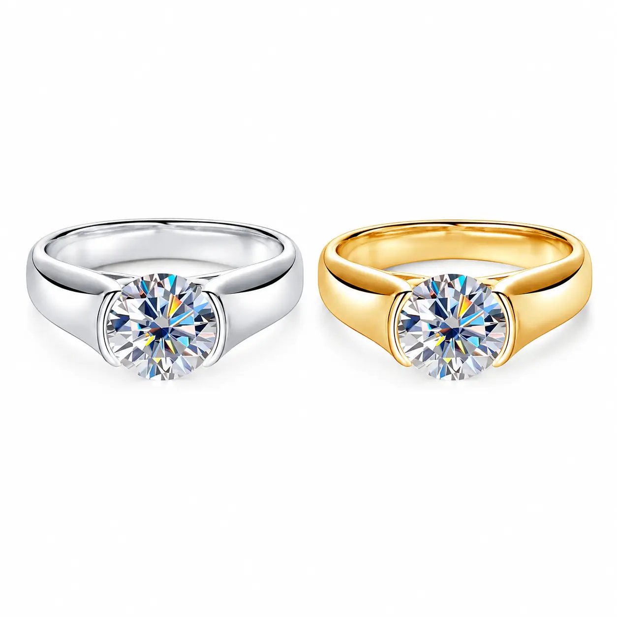 (Bezel Ring) 925 Sterling Silver Synthetic Moissanite Ring