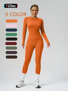 Women's Quick-Dry Yoga Sport Set, Long Sleeve Fitness Top and Fitted Pants, Ideal for Indoor and Outdoor Activities, All-Season Wear