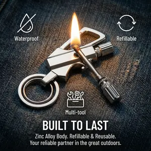 Three-in-one multi-function keychain lighter & bottle opener - specifically designed for outdoor emergencies, with 10,000 strikes, waterproof and windproof EDC tool (black/silver/gold) Clip