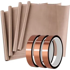 4 Pack PTFE Teflon Sheet 12" x 16" and 3 Rolls 10mm Heat Resistant Sublimation Tape, Thermal Tape for Heat Press Transfer, Non Stick Paper  Craft Mat for Heat Press Machines