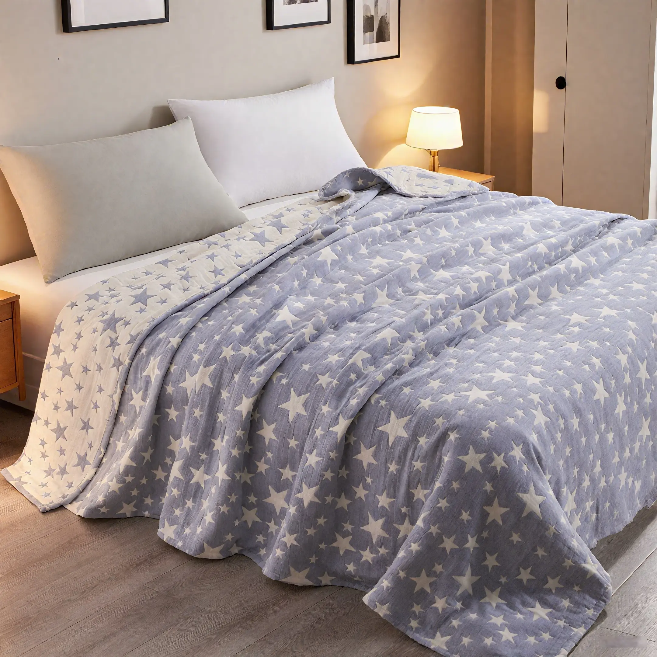 [ Summer Sale Deals ]NTBAY 3 Layers Cotton Muslin Bed Blanket - Ultra Soft Breathable Jacquard Quilt, Lightweight Reversible Natural Cotton Throw, Cozy Year-Round Comfort Blanket for Home