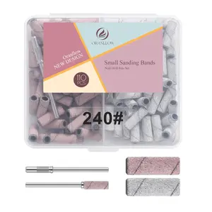 110pcs Small Sanding Bands Nail Drill Bits with 3.1mm Mandrel Nail Bit, 240 Fine Grit Nail File for Acrylic Nails Gel Manicures and Pedicures Salon (Zebra+Pink, 240 Grit)