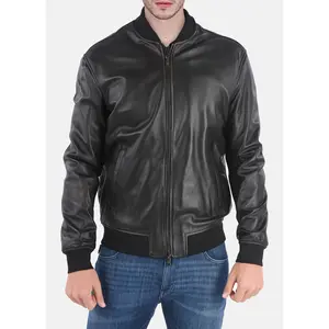 Mens Midnight Black Bomber Leather Jacket
