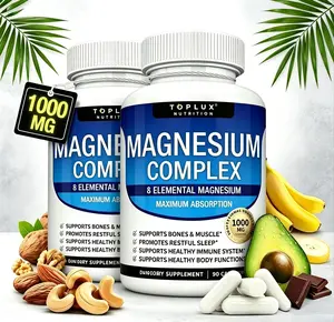 3X-Toplux Magnesium Complex 1000mg Dietary Healthcare Supplement, 8 Forms of Chelated Elemental Magnesium, High-Absorption Mineral Capsules, Supports Sleep, Muscle & Bone Health, Non-GMO, 90 Count