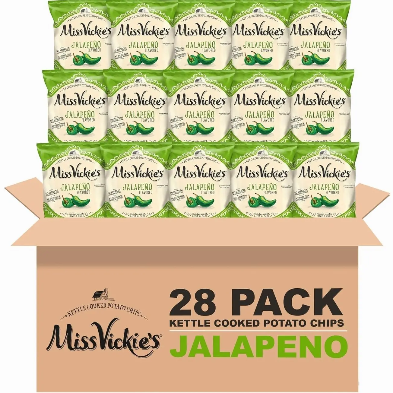 Miss Vickie's Kettle Cooked Potato Chips, Jalapeno, 1.375 Ounce (Pack of 28)