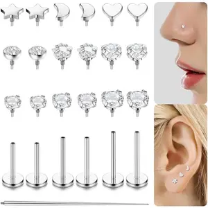 14K  Filled Flat  Stud Earrings for Women 316L Surgical Steel Internal Thread Nose Rings Studs  Lip Monroe Labret Medusa