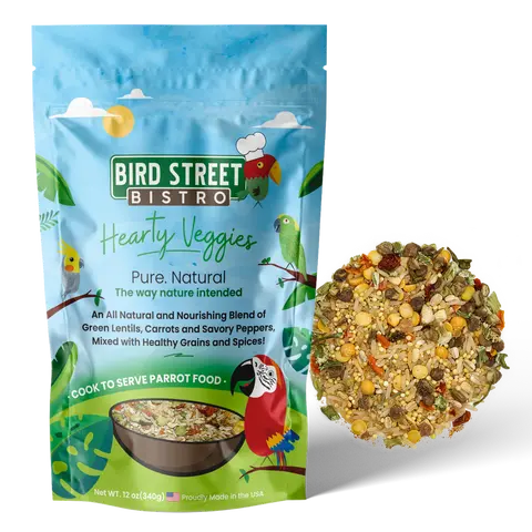 Bird Street Bistro Hearty Veggies Parrot Food - All-Natural Green Lentils, Carrots, and Cayenne Pepper Blend for Feathered Companions