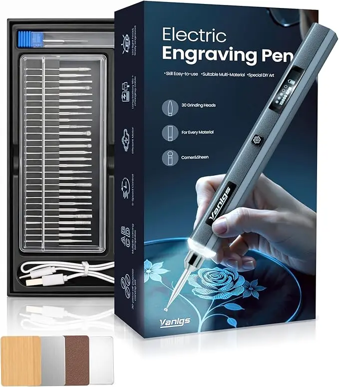 Engraving Pen for Metal Wood Glass Plastic, Engraving Tool with LED Light, 31 Bits, Cordless, 5 Speeds, Rechargeable, Engraver Kit Craft Easter Gifts for for Teens Adults Beginner